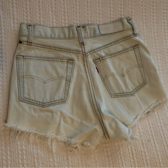 Re/Done Blue Jean Shorts Distressed Frayed Hem 25